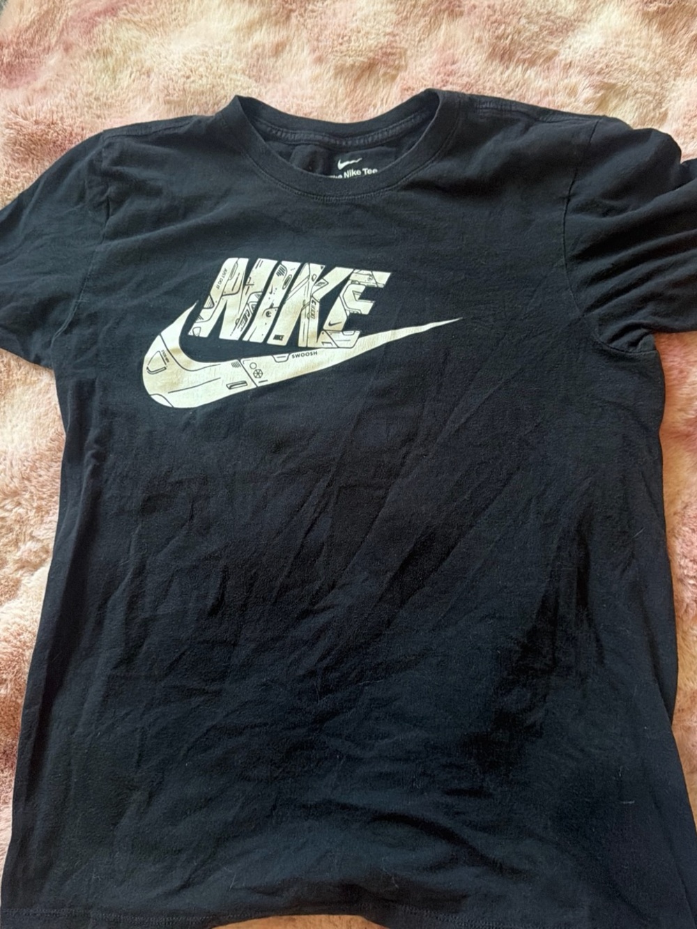 Nike Black Tee with White Swoosh and Text